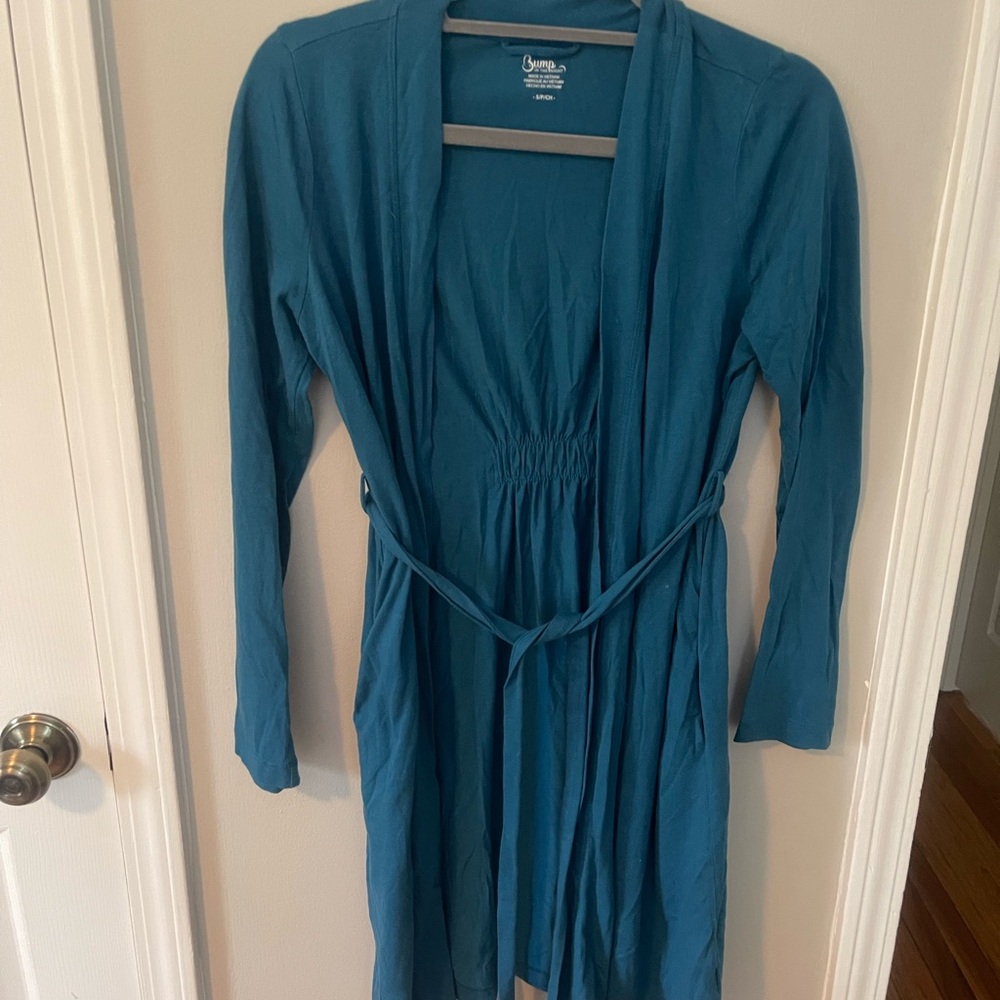 Blue Open Front Cardigan with ties and pockets